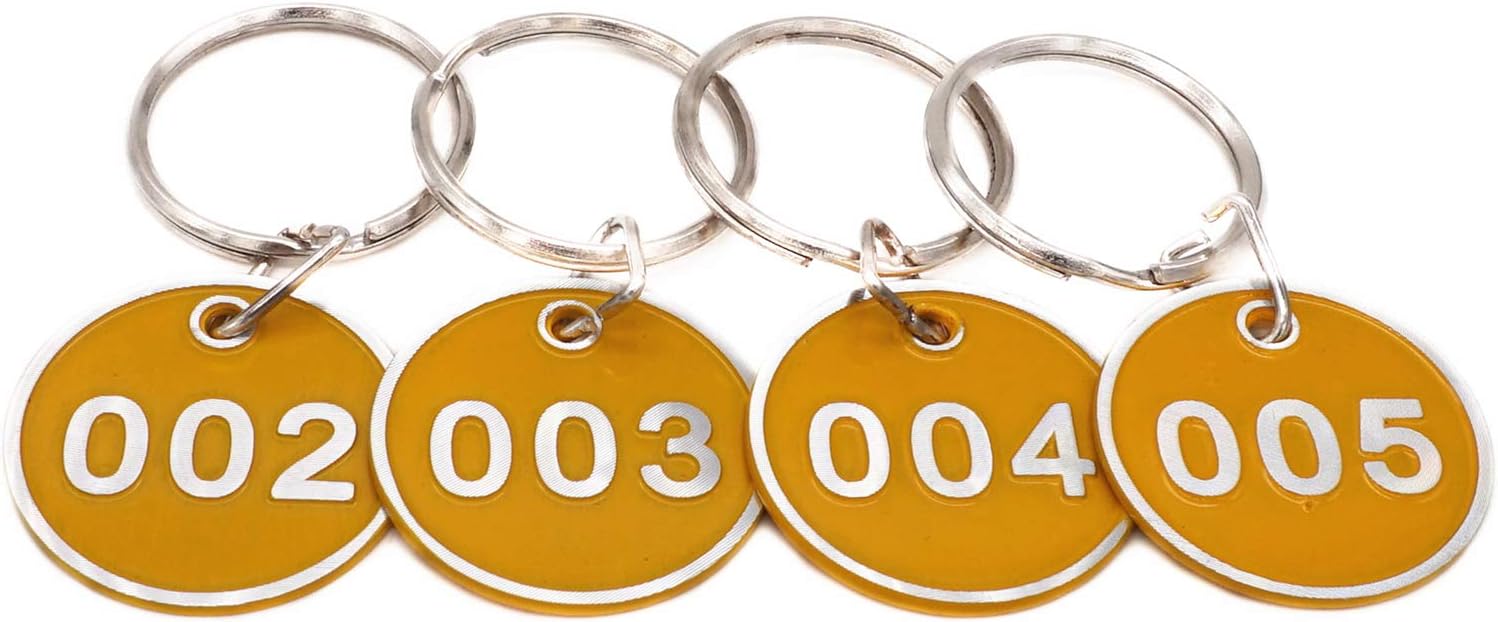 Aluminum Alloy Metal Key Tag Set, Number ID Tags Key Chain, Numbered Key Rings, 50 Pieces - Yellow -1 to 50