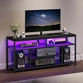 HOOBRO LED TV Stand with Charging Station, 4-Tier Entertainment Gaming Center, Modern Media Console Table, Open Shelves, 55.1"L x 13.8"W x 26.2"H, for TVs up to 65", for Living Room, Black BB47UDDS01