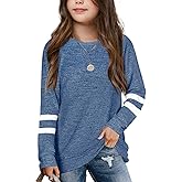 Apbondy Girls Shirts Casual Long Sleeve Crewneck Loose Striped Sweatshirts Pullover Tops