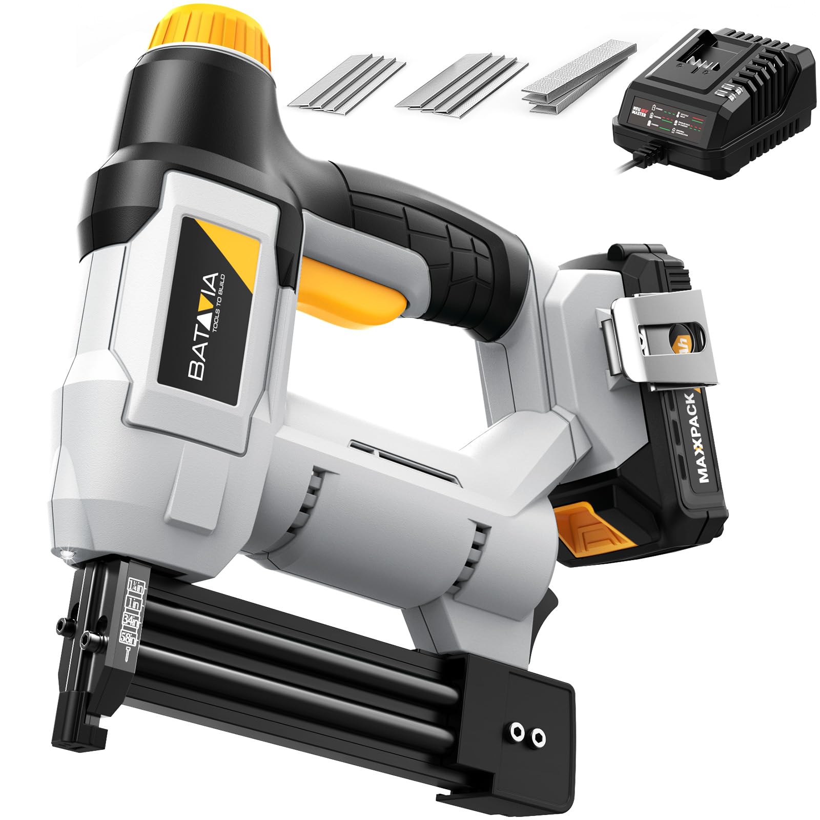 View 1 of ***MISSING STAPLES*** 20V Nail Gun Battery Powered, 18 Gauge 2 in 1 Cordless Brad Nailer Stapler for Home Improvement and Woodworking, Electric Staple Gun with 2.0Ah Battery, 800 Nails and 200 Staples Included