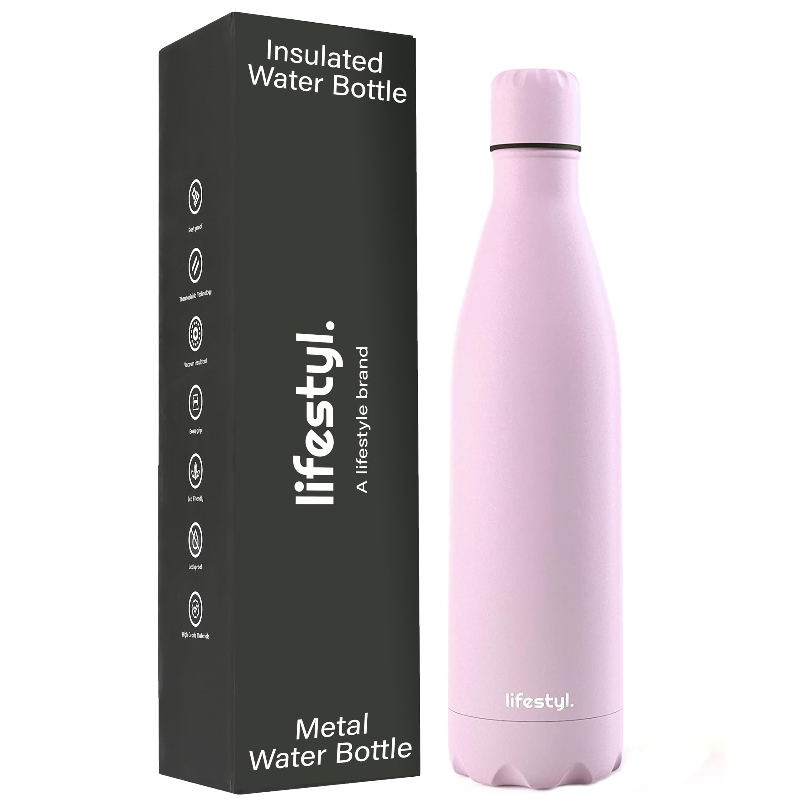 Lifestyl Stainless Steel Water Bottle | 24 Hrs Cold & 12 Hrs Hot| Thermoshield Technology Vacuum Insulated Metal Water Bottles, Leak-Proof Drinks Bottle for Gym (Lavender, 1000 ml)