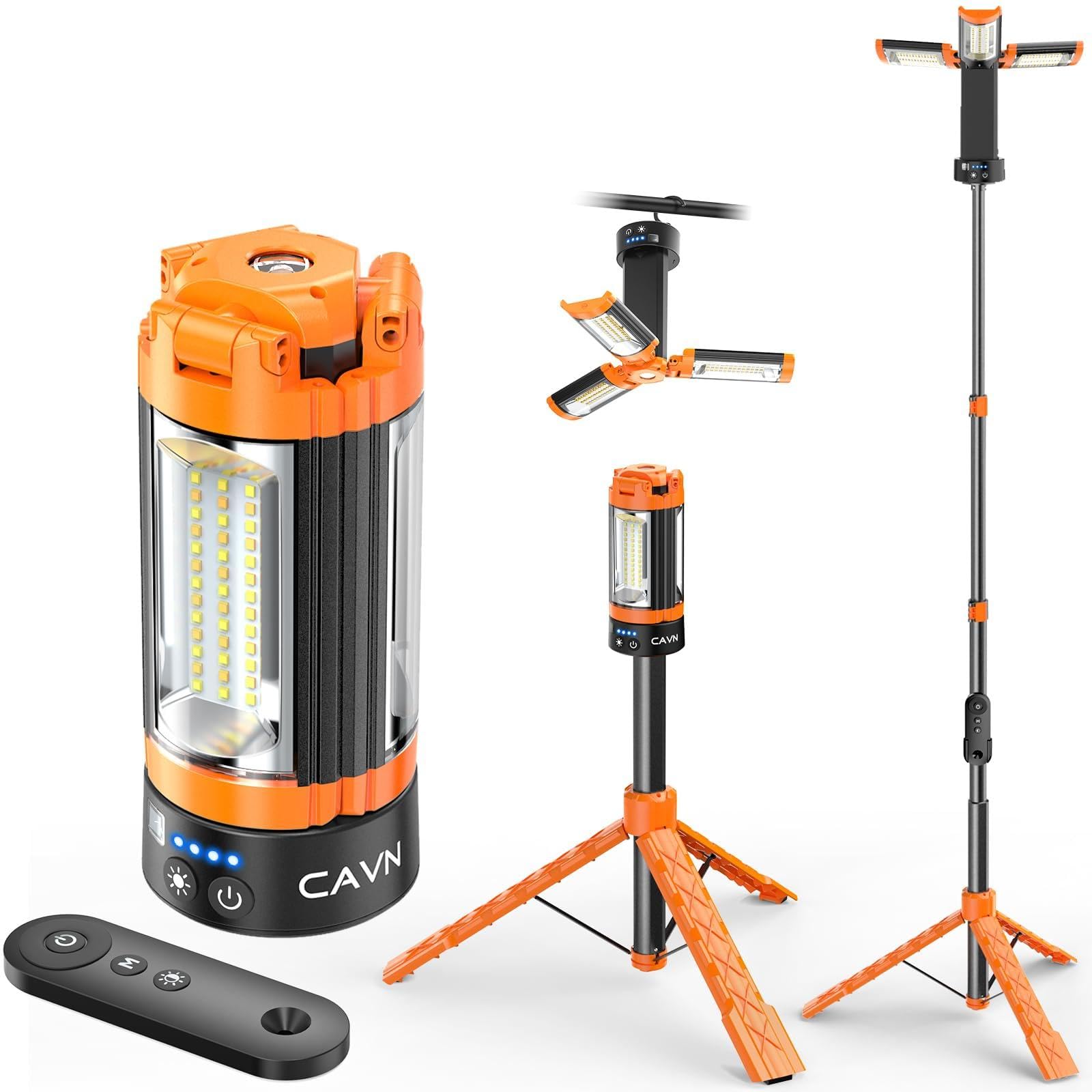 Photo 1 of ***MISSING PARTS***
CAVN Rechargeable Camping Lights with Remote & Detachable Tripod Max Height 6.7 ft, Portable Work Light with 3 LED Lamp Heads, Camping Essentials Gear Emergency Flashlight with Hook, Orange