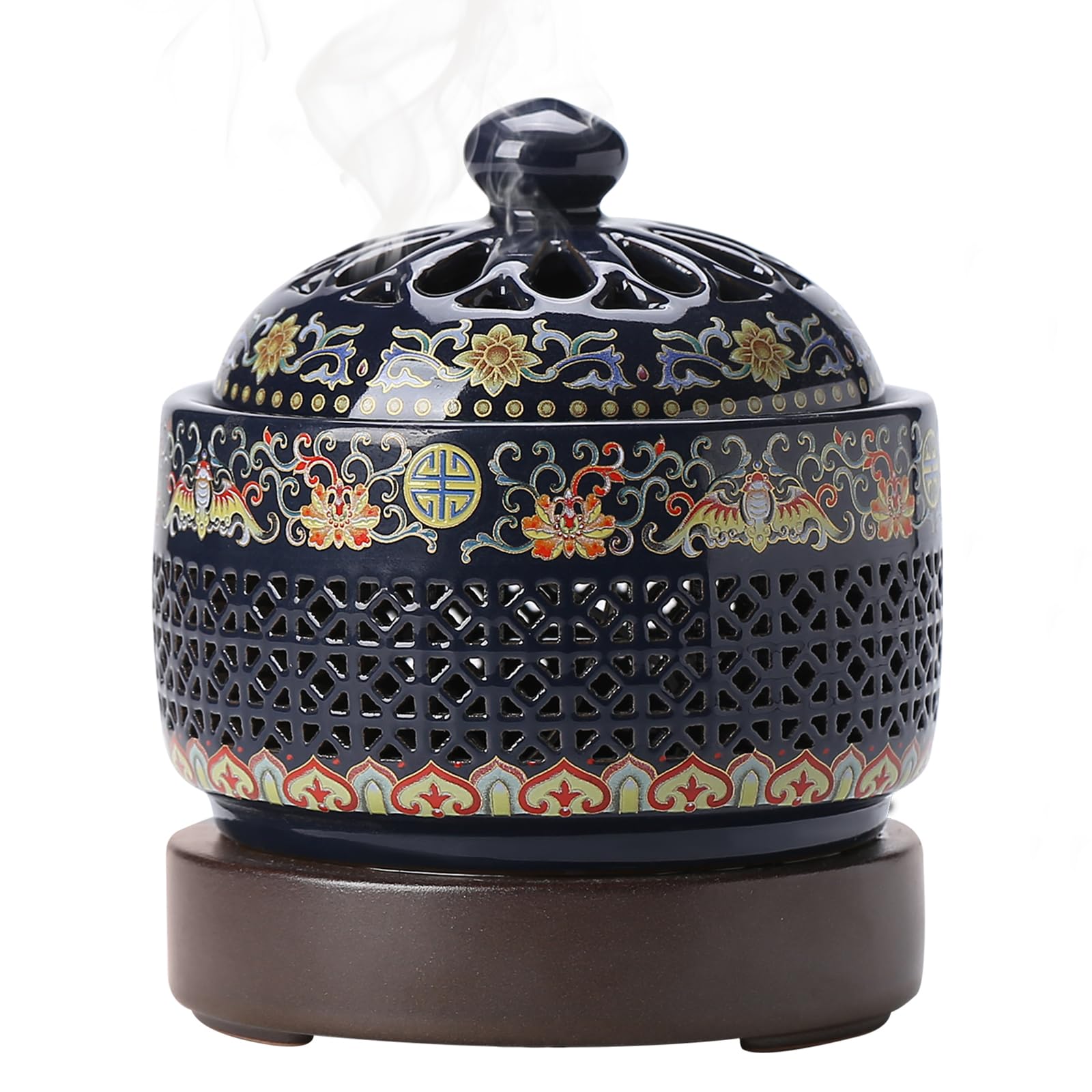 Photo 1 of Ceramic Holder Electric Incense Burner Enamel Built-in LED Lights Simulate Flames, Classical, Elegant and High-end Hollow Design