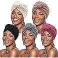 DRESHOW 5 Pack Knotted Headwraps for Women African Turban Pre-Knotted Beanie Headwraps Hair Covers
