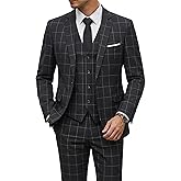 YND Men's 3 Piece Suit Set with Tie, 2 Button Slim Fit Solid Blazer Jacket Vest Pants, Business Wedding Party Suits for Men