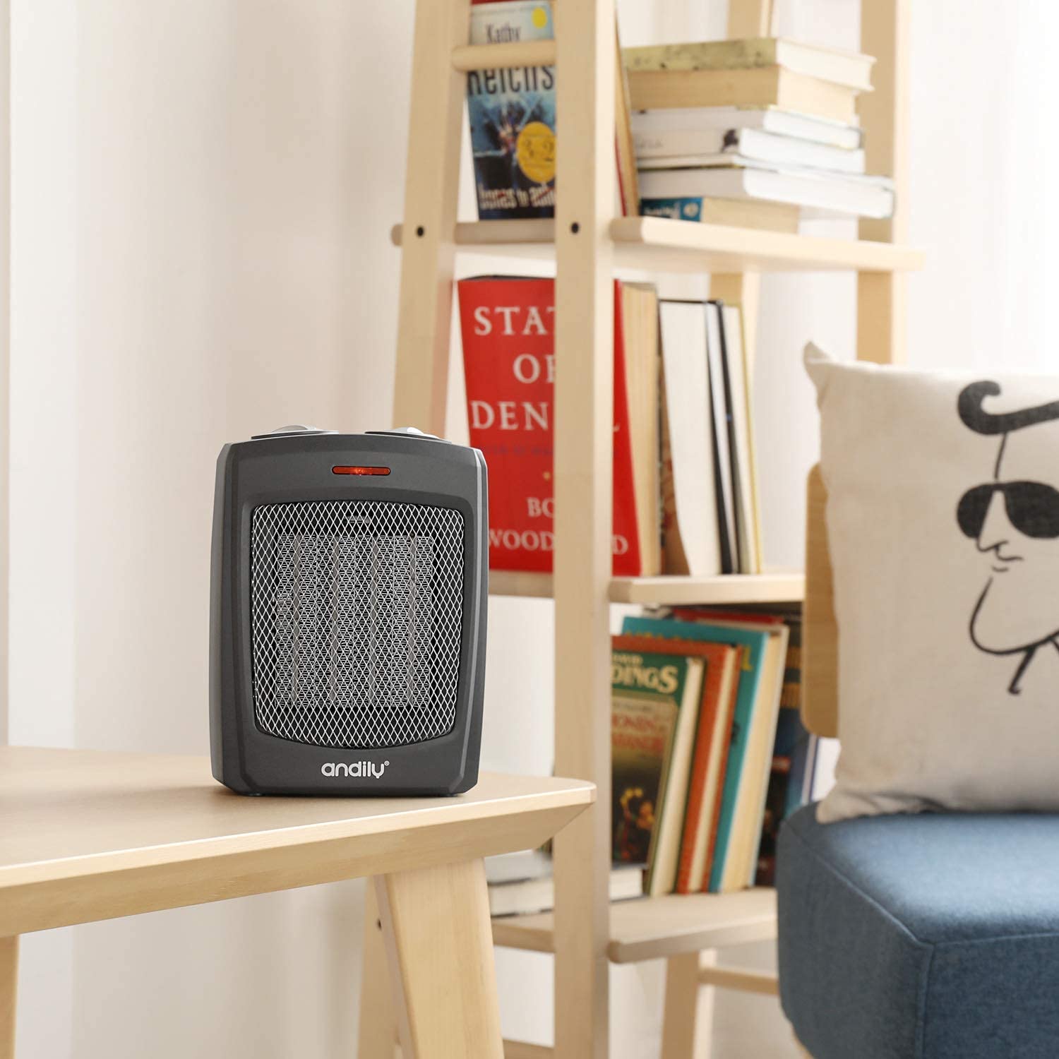 andily Space Heater Electric Heater for Home and Office Ceramic Small Heater with Thermostat, 750W/1500W (Grey)