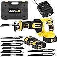 AwxryoX 21V Brushless Reciprocating Saw Cordless, 3500SPM Variable Speed Saw Reciprocating with 2 x 4.0Ah Battery & 8 Saw Blades, Tool Free Blade Change Power Reciprocal SawSaw for Wood Metal PVC