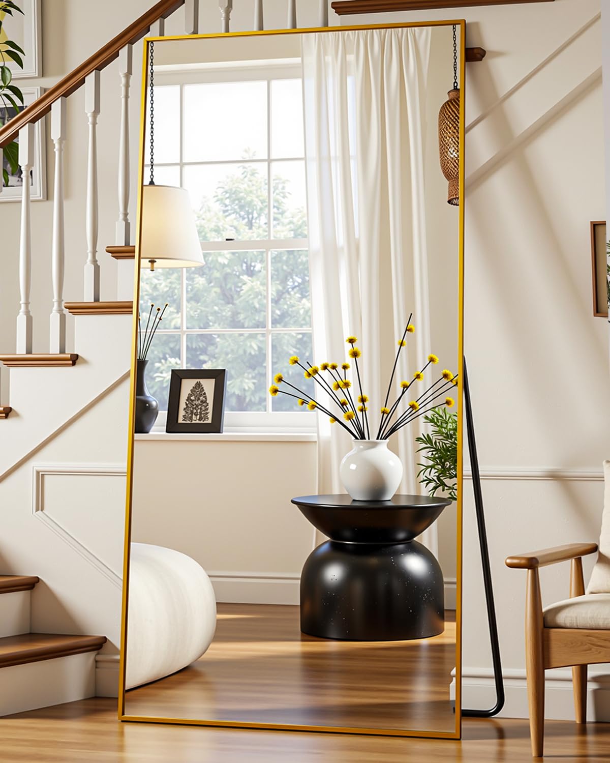 Photo 1 of Suidia Full Length Mirror, 71"x32" Floor Standing Mirror Freestanding, Full Body Mirrors with Stand for Bedroom, Hanging Mounted for Living Room Cloakroom, Gold, Rectangular Style