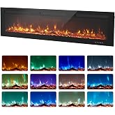EUHOMY 72 Inch Electric Fireplace Recessed and Wall Mounted | Adjustable Flame Color, Remote Control, Timer, Touch Screen, Log and Crystal, 750W/1500W Fireplace Heater