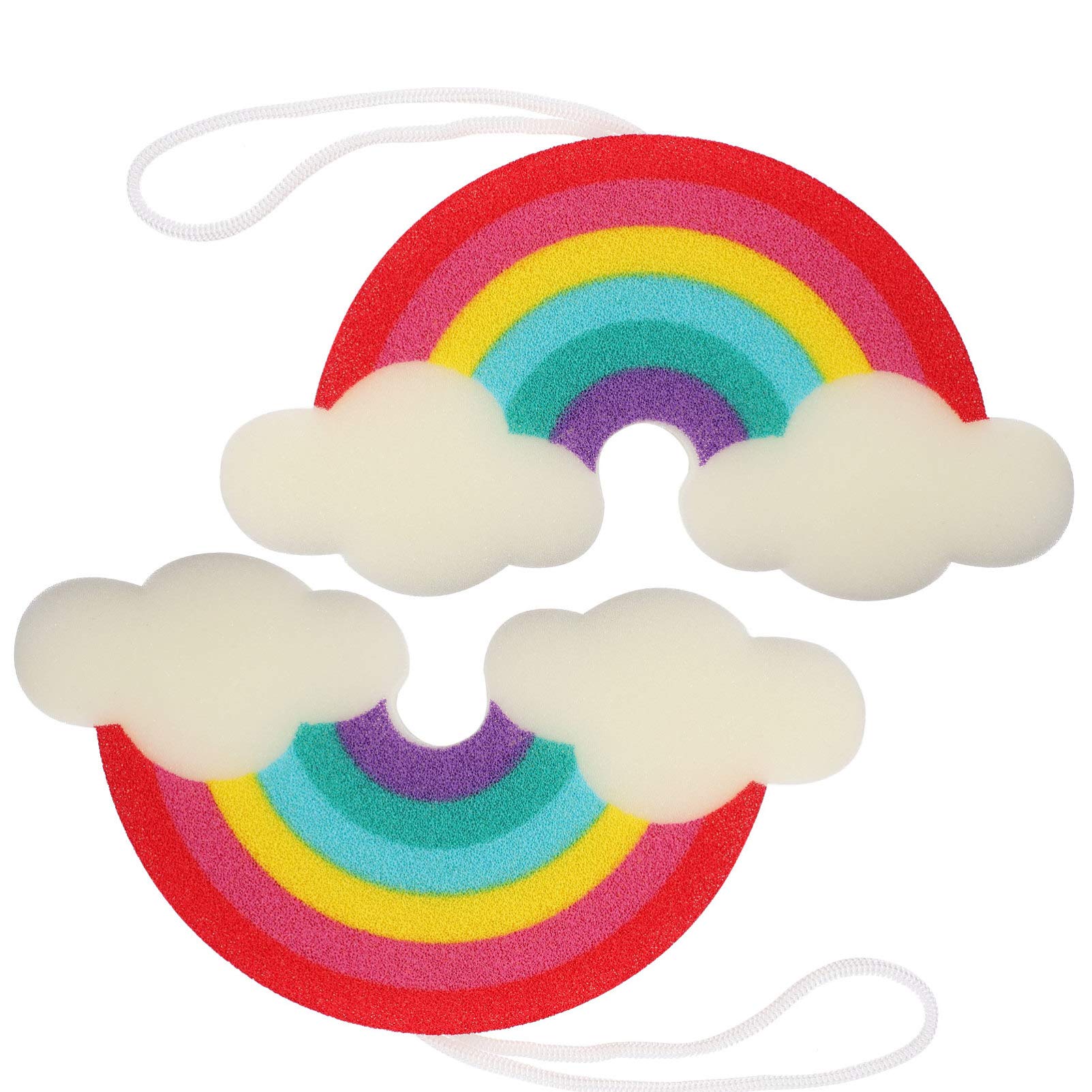 Minkissy 2pcs Bath Shower Loofah Sponge Rainbow Pouf Shower Balls Body Scrubber Exfoliator for Kids