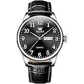 QBAIZI Men's Casual Leather Watch, Easy to Read Three-Hand Analog Stainless Steel Watches for Men, Minimalist Day Date Waterproof Luminous Mens Quartz Wristwatch