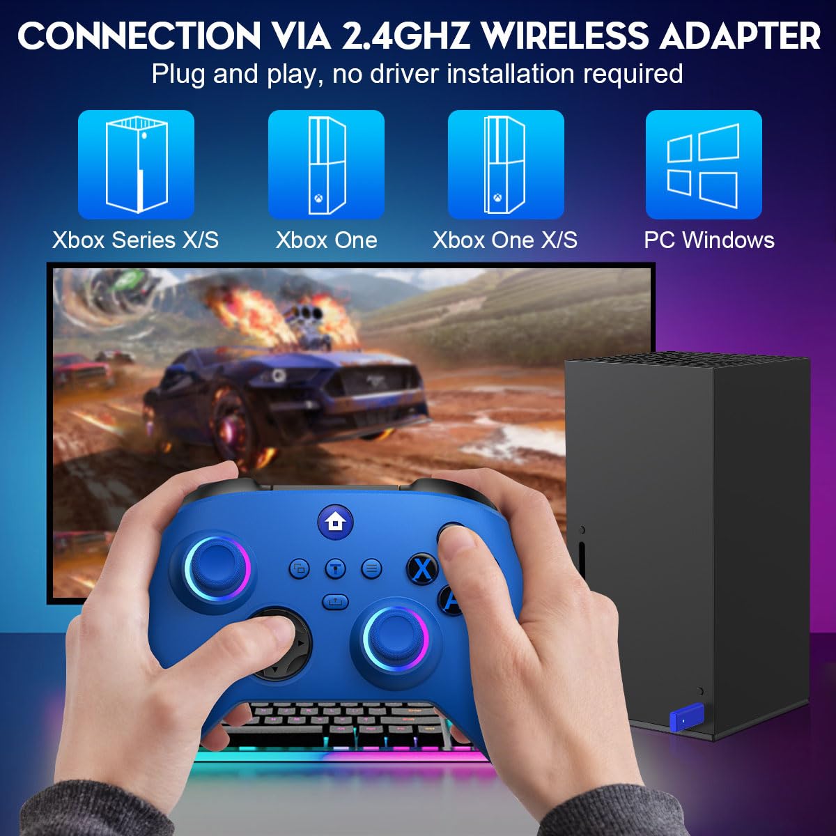 Choopp Xbox Controller, 2.4GHz Wireless Xbox Controller, Xbox One Controller with 1000mAh Battery, Programmable, Turbo Function, 4 Lighting Modes, for Xbox Series X|S, Xbox One X|S, Xbox One, PC