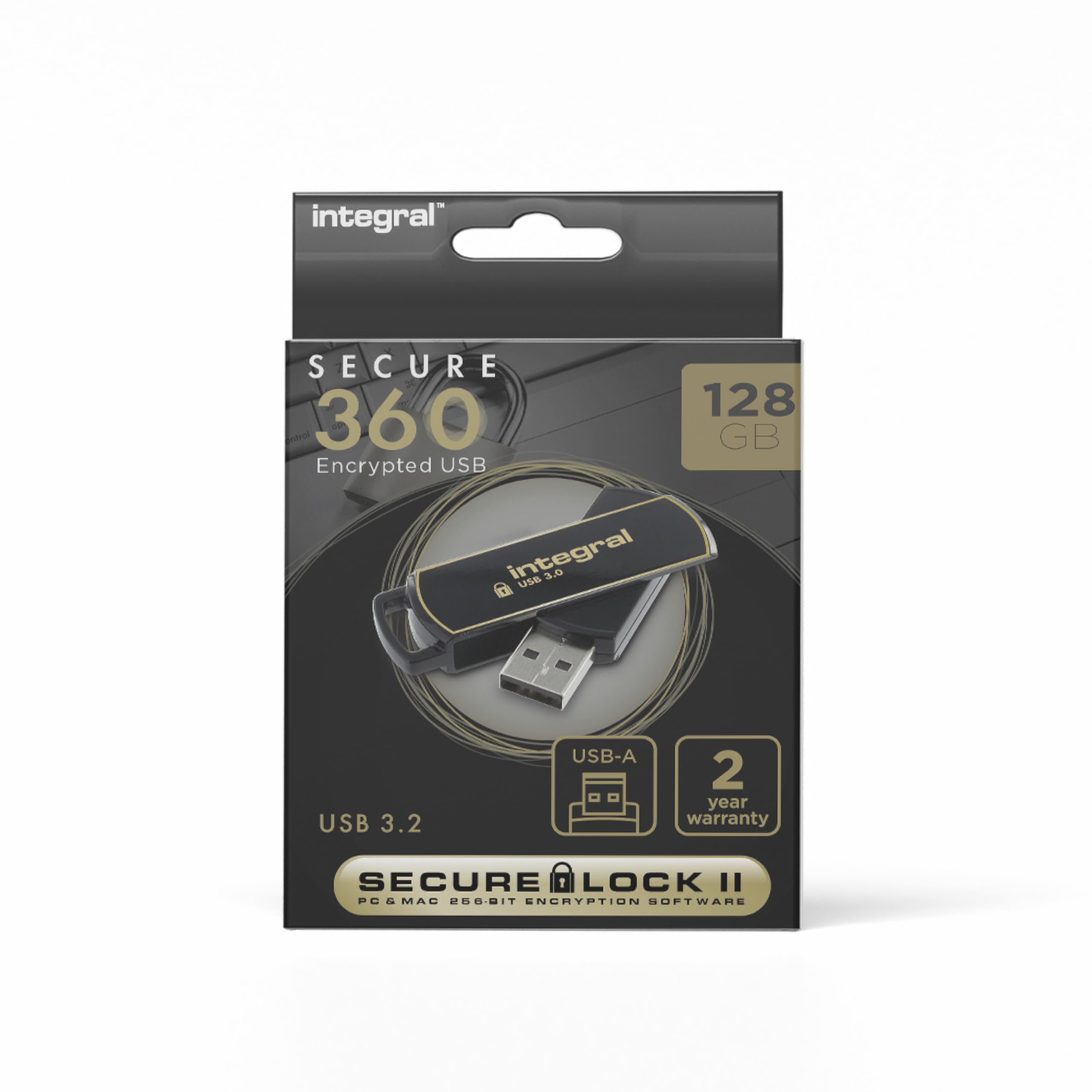 Integral 128GB Secure360 256-Bit Software Encrypted 3.0 USB Secure Flash Memory Drive - Working and Encrypted Dual Partition, Intelligent Password Attack Protection and 360 degree rotating casing