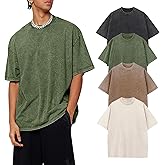 Gihuo 4 Pack Oversized Tshirts for Men Acid Wash T-Shirts Vintage Heavyweight Shirt Cotton Tees