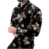 VIPWOLF Men's Floral Dress Shirts Flower Graphic Collared Long Sleeve Button Down Shirt