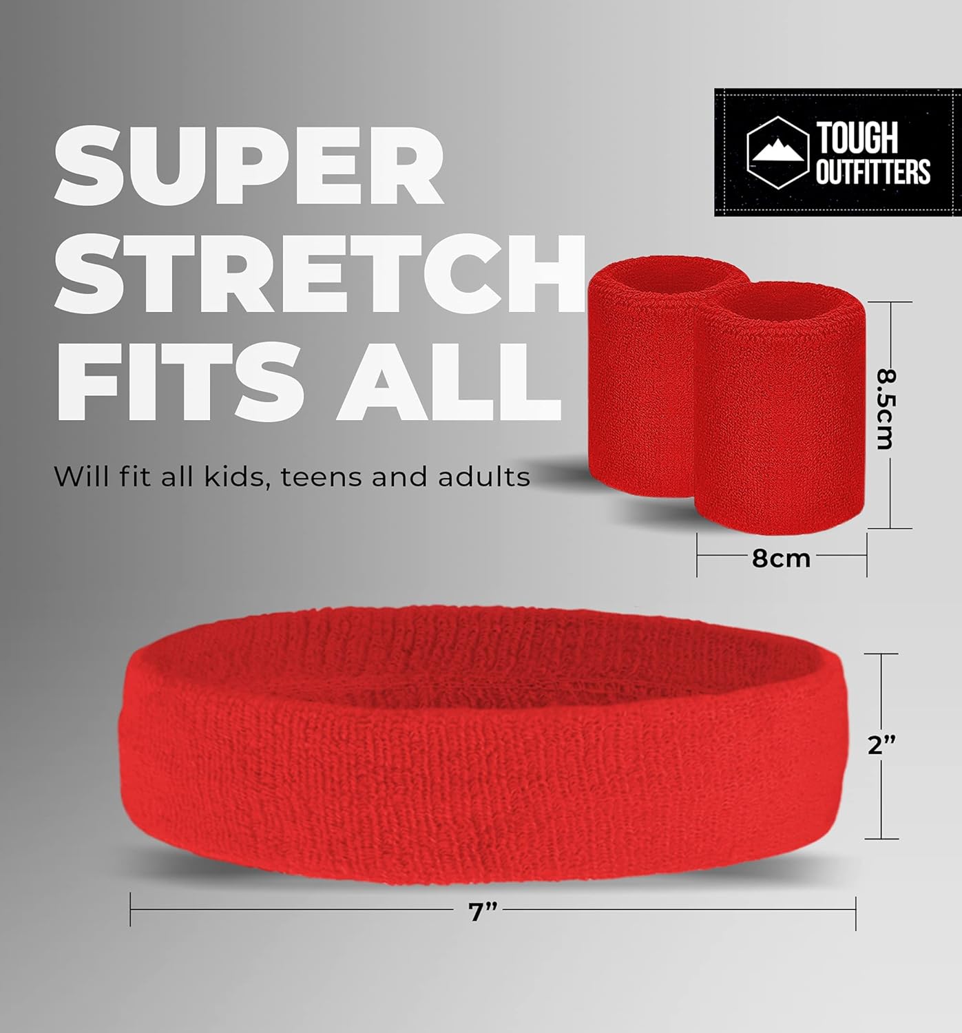 Sweatbands Set - Head & Wrist Sweat Bands - Terry Cloth Sweatbands for Tennis, Working Out, Sports, Basketball, Gym, Exercise - Headband & Wristbands for Men & Women - Stretchy & Soft Cotton - Red : Clothing