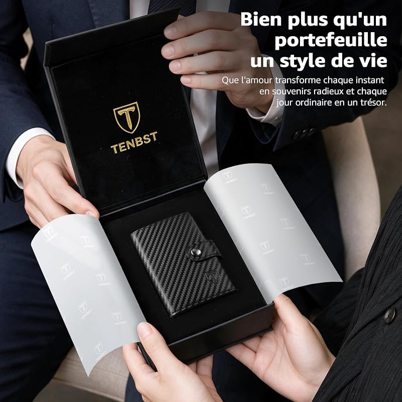 Portefeuille Homme en Fibre de Carbone | Portefeuilles avec Compartiment à Billets & Monnaie | Porte Carte Bancaire Homme avec Blocage RFID | Porte-Cartes de Crédit Bancaire Anti (Noir- Orange)