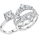 Newshe Jewellery Moissanite Wedding Rings for Women 925 Sterling Silver Engagement Ring Set Bridal Band Enhancer Size 5-10