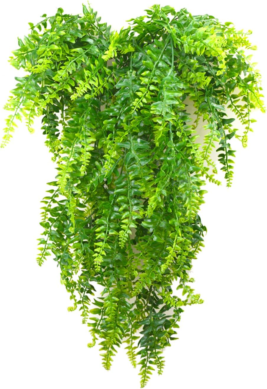 2 Pcs 31.5 Inch Artificial Plants Greenery Boston Fern Ivy Vine Persian Rattan Fake Hanging Plant Outdoor UV Resistant Plastic Plants Vines Safari Jungle Party Decorations