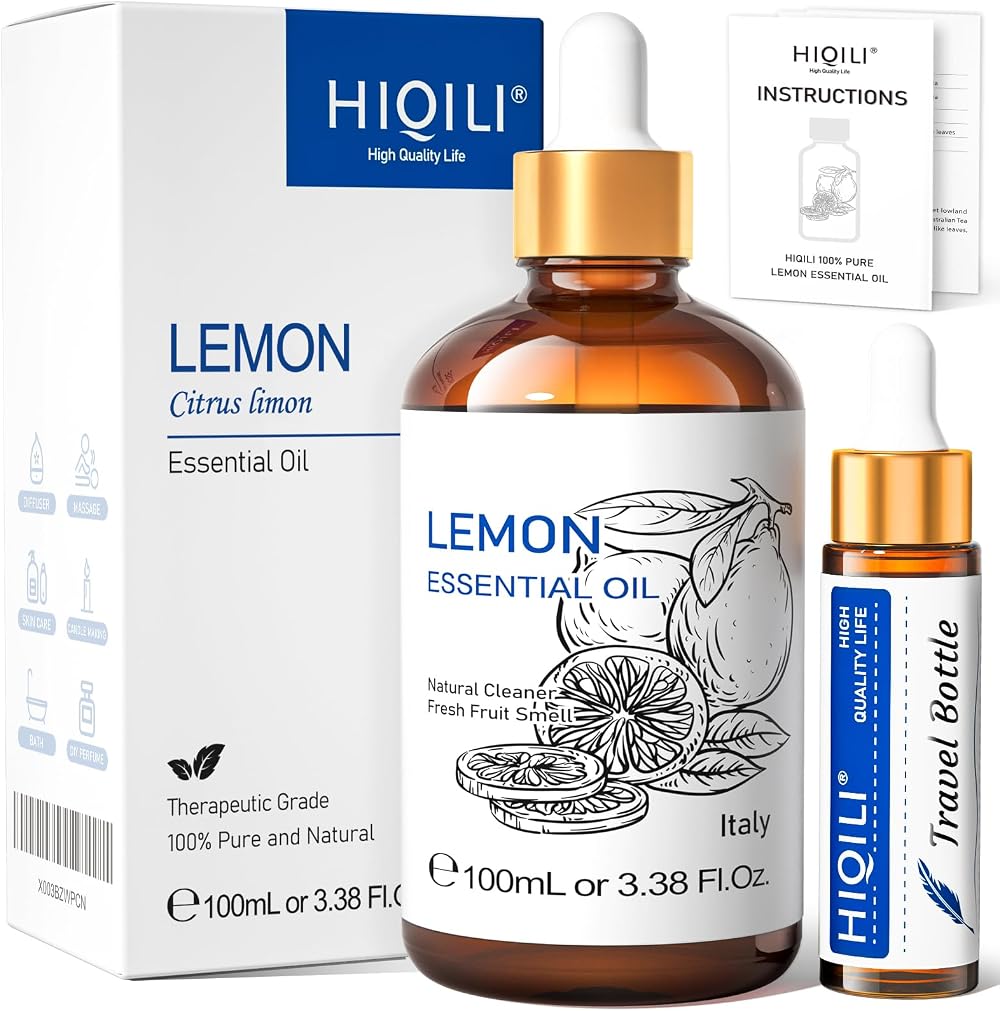HIQILI Lemon Essential Oil 100ml Italy Pure Unfiltered Amber Bottle