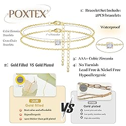 Poxtex Gold Zircon Bracelets for Women No Tarnish