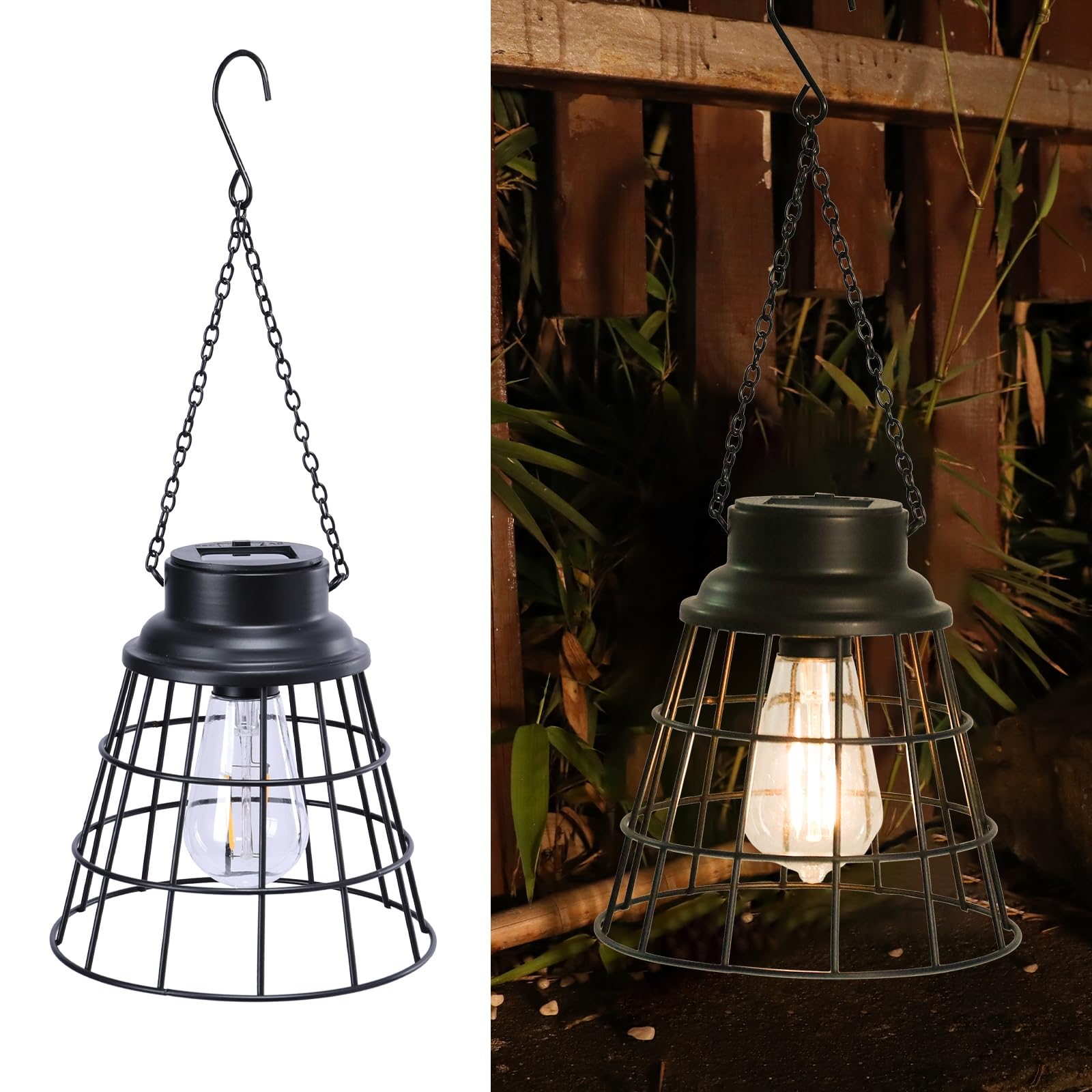 Photo 1 of ***NOT FUNCTIONAL, SELLING FOR PARTS, FINAL SALE*** Solar Lantern 2 Packs Outdoor Hanging Light Waterproof Solar Table Lamp with Warm White LED Edison Bulb for Garden Patio Yard, Small Lantern, Black***NOT FUNCTIONAL, SELLING FOR PARTS, FINAL SALE***