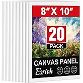 ESRICH Canvas Boards for Painting, 20 Pack Canvases for Painting 8x10 Cotton Primed Acid Free Blank Canvas Panels for Oil Paint, Watercolor, Acrylic Paint, Gouache and Tempera.