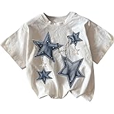RoseSeek Girl's Geometric Star Graphic Tee Tops Casual Summer Short Sleeve Crew Neck T Shirt