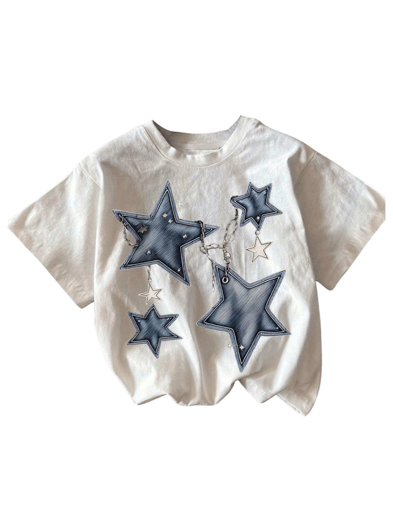 Photo 1 of ***DIRTY*** RoseSeek Girl's Geometric Star Graphic Tee Tops Casual Summer Short Sleeve Crew Neck T Shirt White 13-14Y