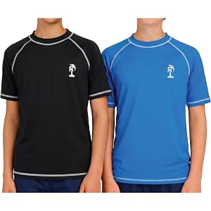iXtreme Boys Swim Shirt - 2 Pack UPF50+ Quick Dry Long Sleeve & Short Sleeve Rash Guard for Boys Kids Youth Summer Beach Wear