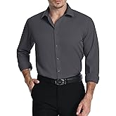LUPURTY Dress Shirts for Men Long Sleeve Regular Fit Button Down Shirt Stretch Wrinkle Free Business Formal
