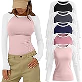 Velvelhall 5 Pack Women's Long Raglan Sleeve Baseball Shirts Color Block Tees Fitted Y2k Going Out Tops