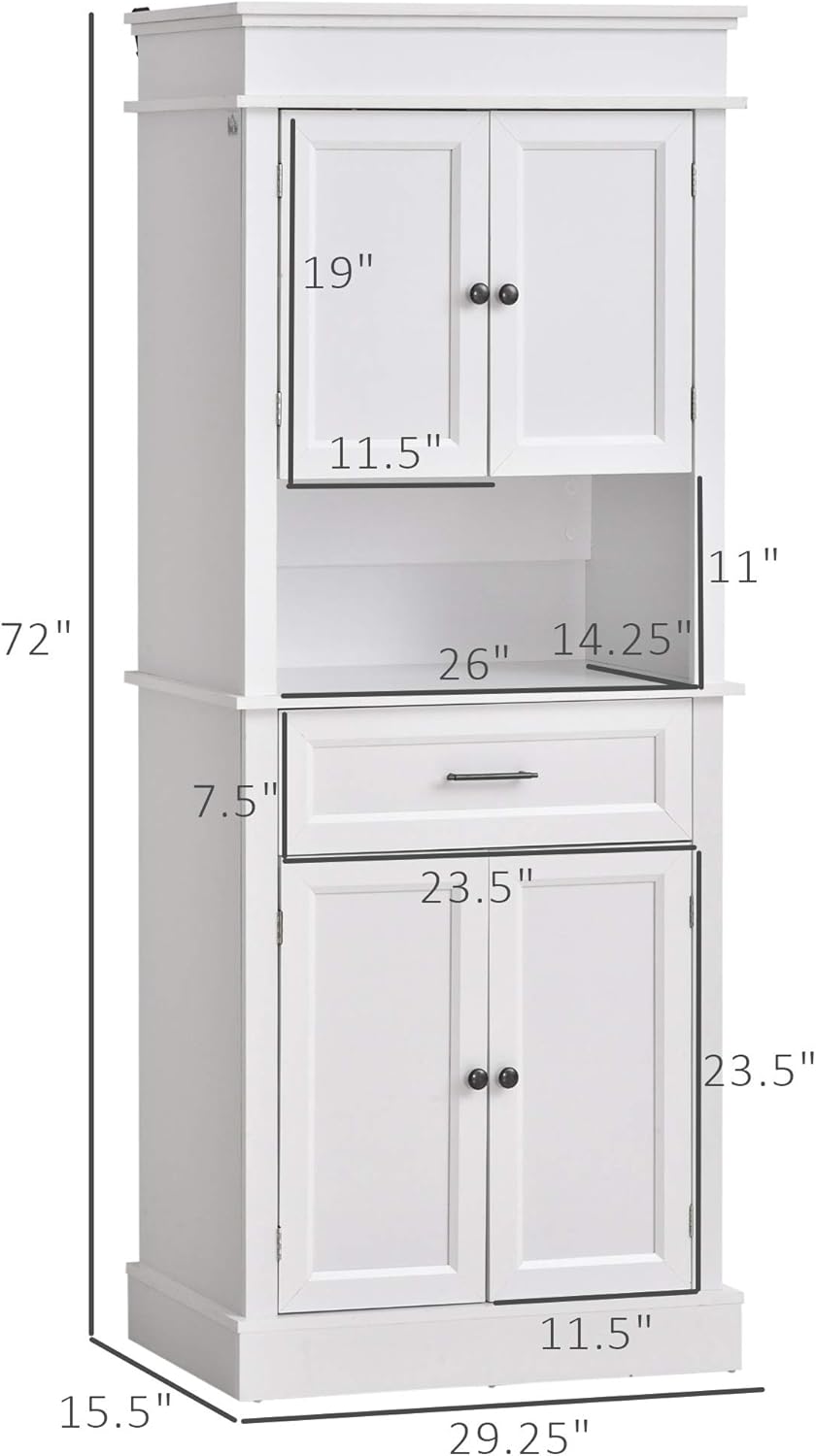 HOMCOM Traditional Freestanding Kitchen Pantry Cabinet Cupboard with Doors and Shelves, Adjustable Shelving, White: Furniture & Decor