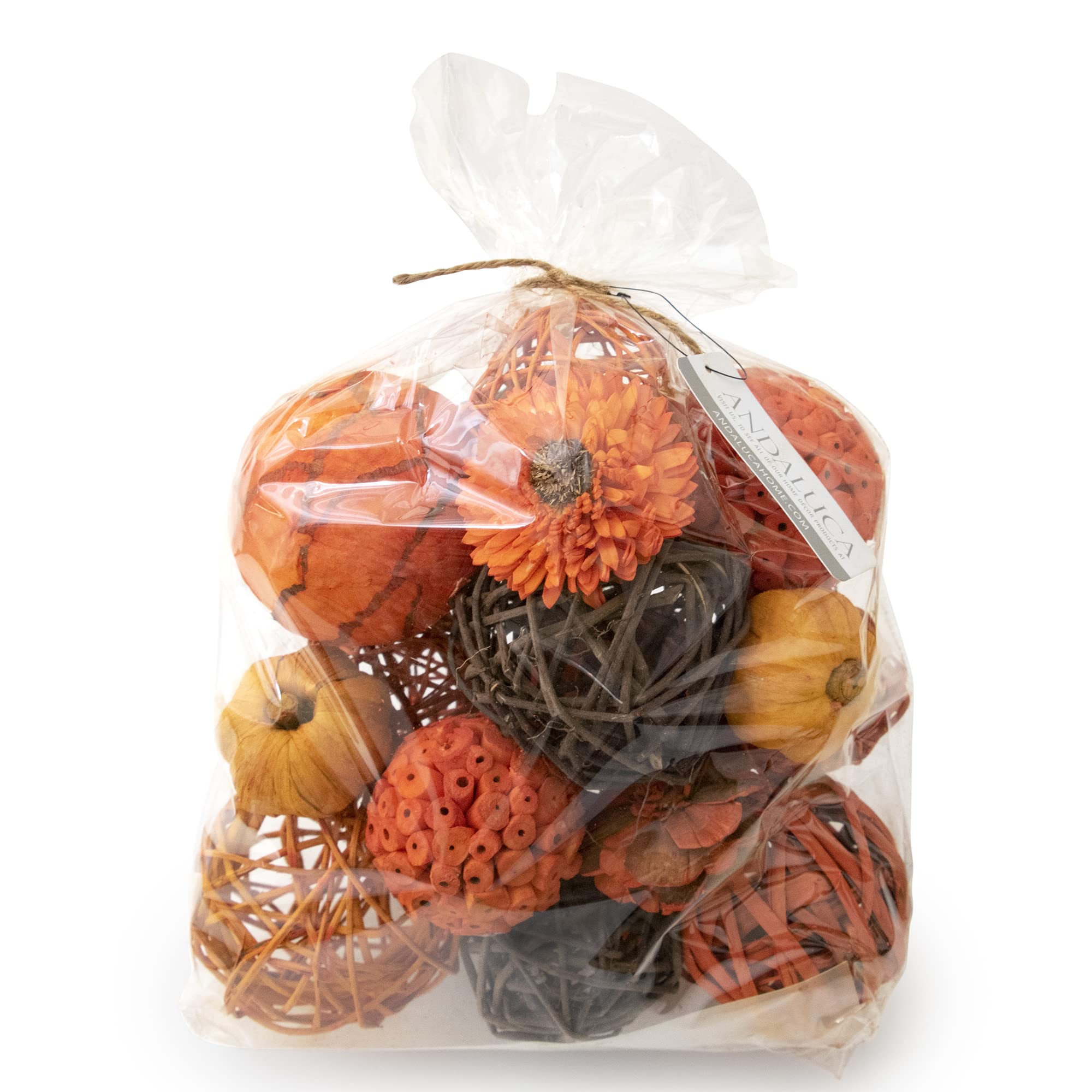 Photo 1 of ANDALUCA Orange Decorative Vase Filler Bag with Mini Pumpkins, Orbs, Balls & Flowers Bowl Filler Decor (Pumpkin Orange)