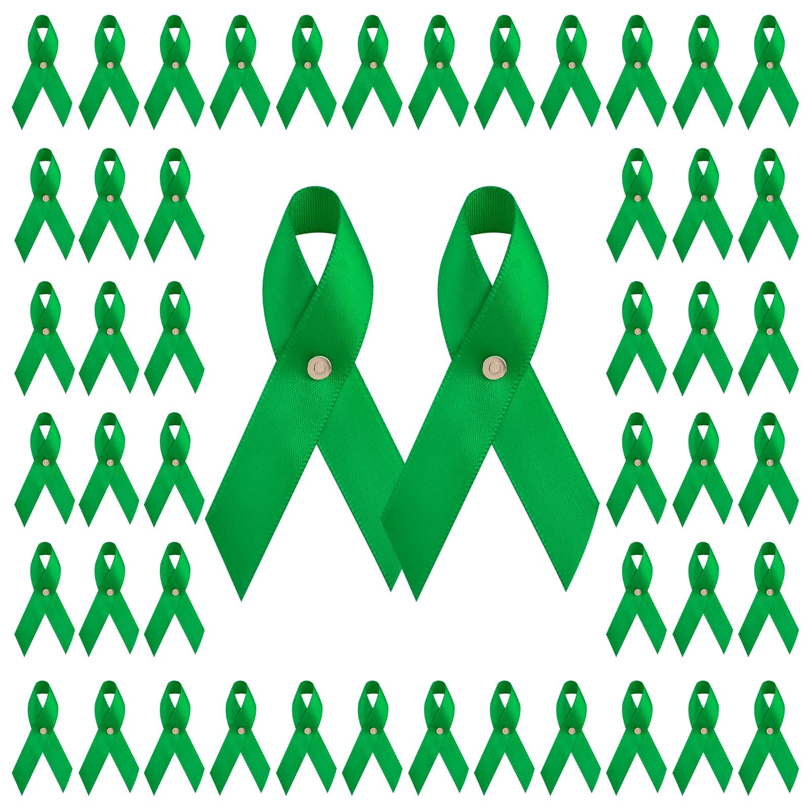 CRAFFANCY 100Pcs Green Ribbon Mental Health Pin Badges Polyester Mental Health Awareness Brooches Liver Cancer Pin Badges Souvenir Brooches with Metal Clasp for Charity Event
