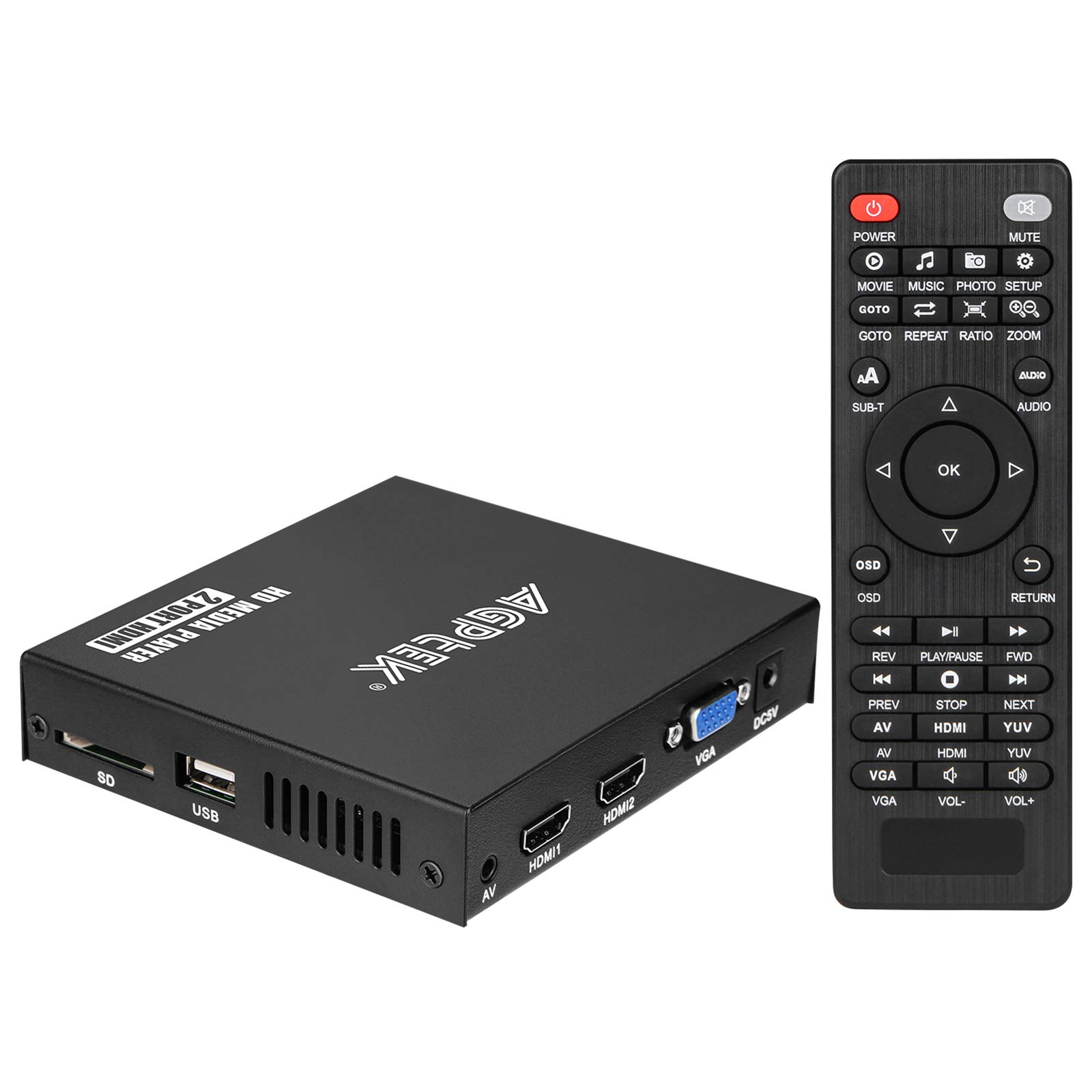 1080P Media Player with ONE AV Cable, Dual HDMI Outpus, Portable MP4 Player for Video/Photo/Music Support USB Drive/SD Card/HDD - HDMI/AV/VGA Output …