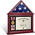 ASmileIndeep Flag Display Case Box for Folded 3'x5' American Veteran Flag Solid Wood Military Flag Certificate Shadow Box with Wall Mount Display Flag Frame Holder for Badges Medals (Mahogany)