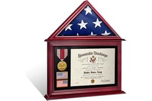 ASmileIndeep Flag Display Case Box for Folded 3'x5' American Flag Solid Wood Military Flag Certificate Shadow Box with Wall Mount Display Flag Frame Holder for Badges Medals (Mahogany)