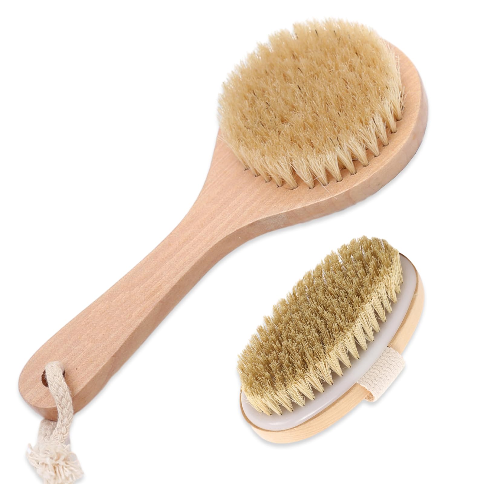 PCEPAZ 2Pcs Back Brush, Dry Brush, Dry Brushing Body Brush Soft Natural Mane, Used for Exfoliating/Lymphatic Drainage/Stimulating Blood Circulation and Accelerating Metabolism