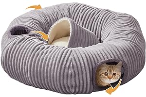 WINDRACING Cat Tunnel Bed for Indoor Cats,Cat Donut Tunnel Toy with Washable Circle Cushion,Blackout Tent, Multifunctional Playground Toys Hideplace for Kitty, Kitten, Rabbit,Ferret
