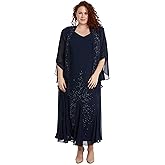 Elegant Plus Size Beaded Slip Dress W/Sheer Chiffon Jacket - Two Piece Special Occasion Set for Women