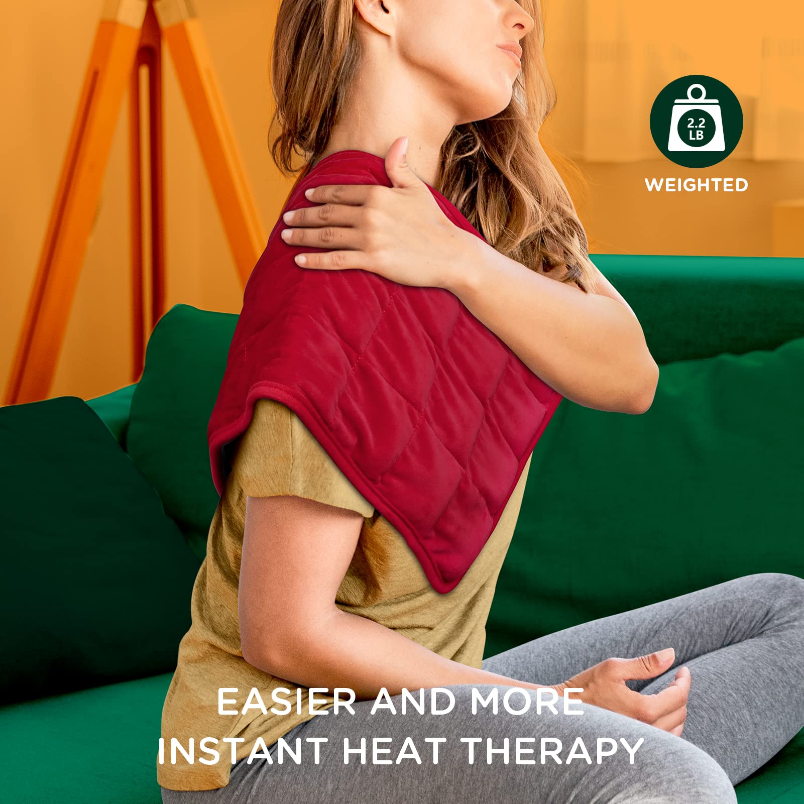Comfytemp Weighted Heating Pad,XL Electric Heating Pads with 9 Heat Setting, 11 Auto-Off & Stay on, Memory Function, 2.2 lb Weighted Beads for Back Pain, Shoulders and Cramps Relief, 12x 24