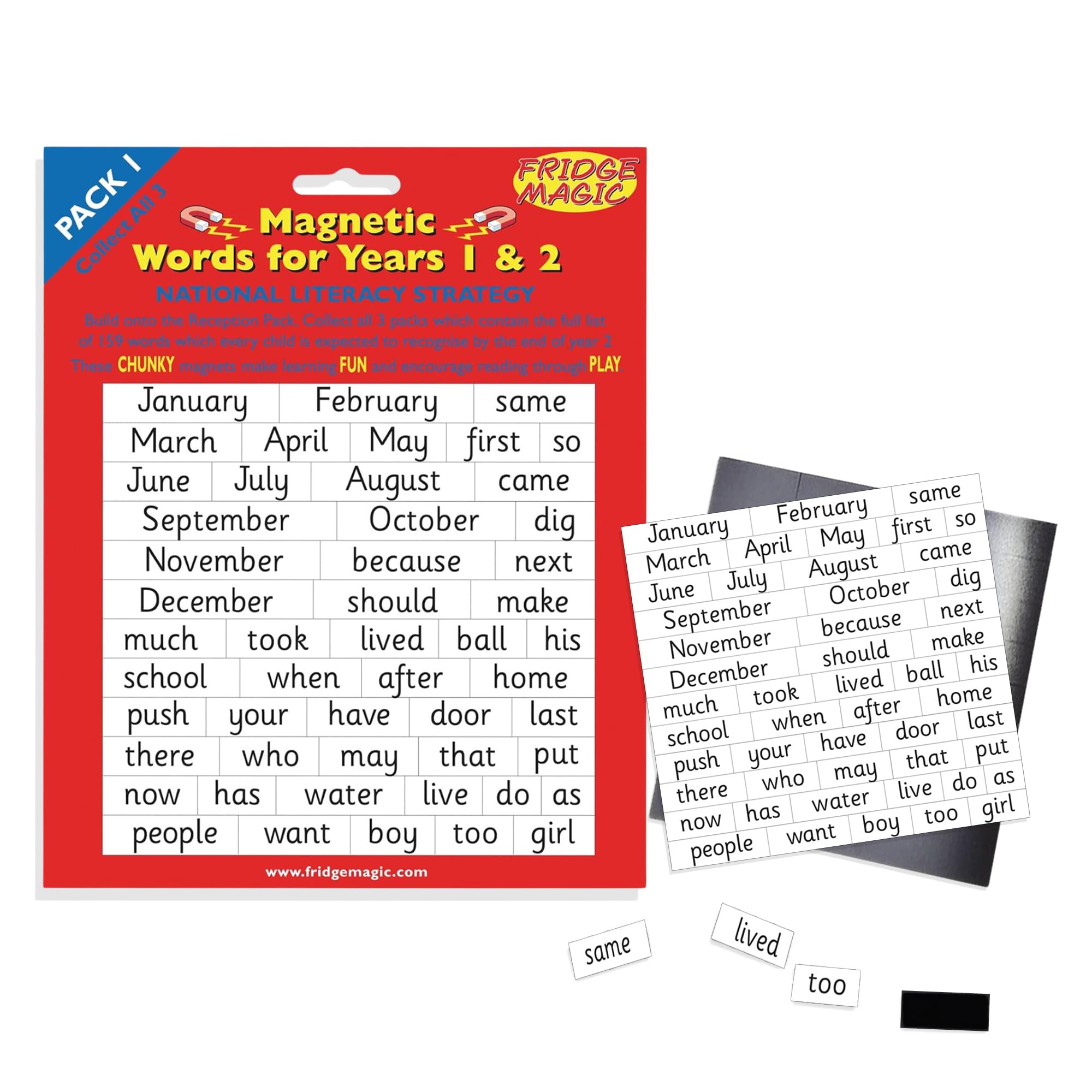 Engaging Magnetic Words for Key Stage 1 (Years 1 & 2) - | Expand Vocabulary, Build Sentences & Boost Reading Skills | Durable Fridge Magnets for Home Learning - Pack 1