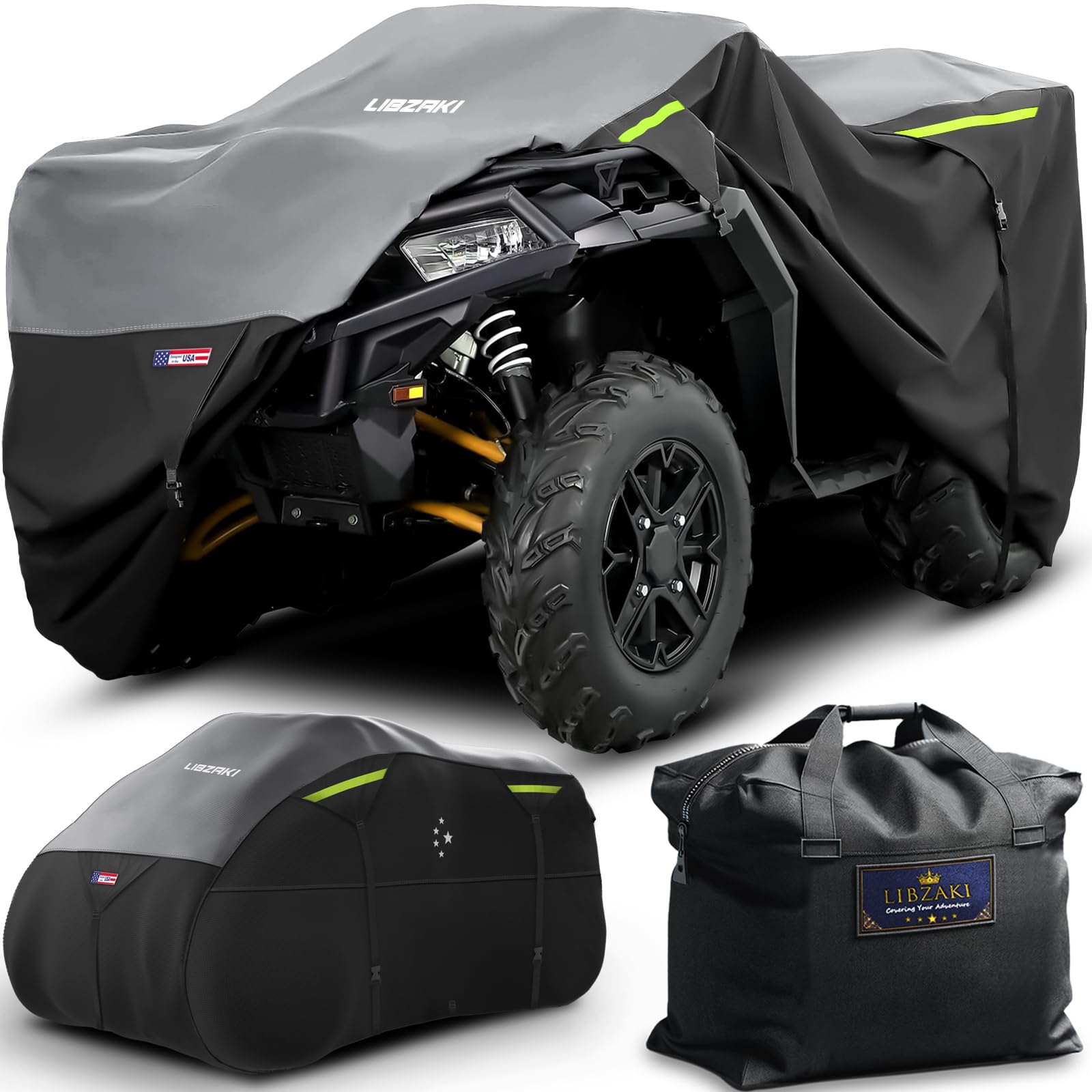 Photo 1 of LI LIBZAKI 600D ATV Cover - Waterproof Heavy Duty Trailerable 4 Wheeler Quad Cover - All Season Weather Proof Outdoor UV Protection for Polaris Kawasaki Yamaha Suzuki Can-Am - Black/Gray