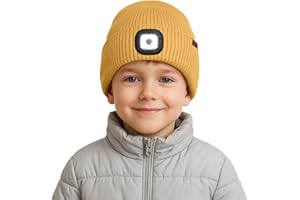 ATNKE Kids LED Lighted Beanie Cap,USB Rechargeable 4 LED Running Headlamp Lined Fleece Hat Light Gift for Boys and Girls
