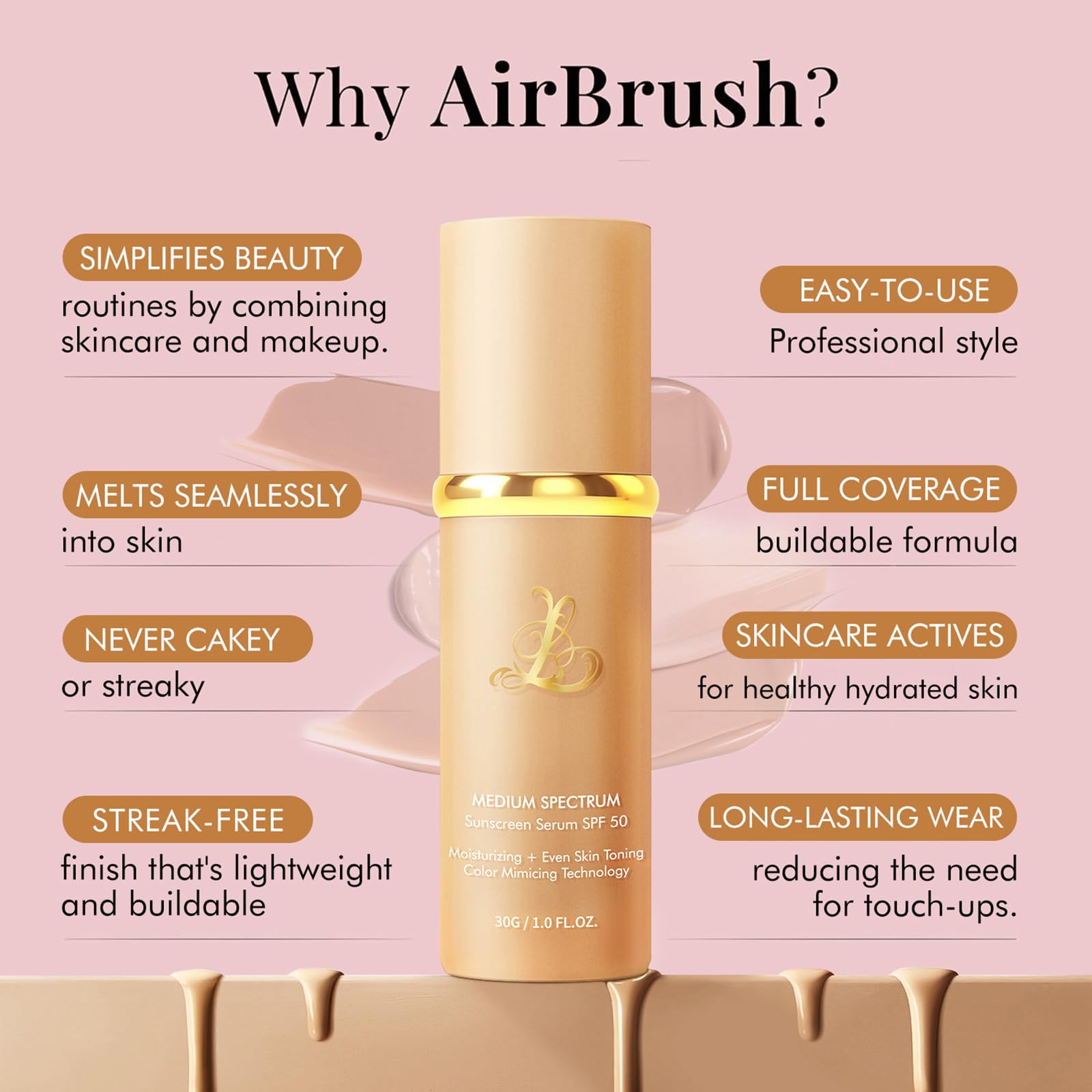 SPRINGSKY Match Foundation 4-in-1 with SPF 50 : Color Changing Foundation Medium Spectrum with 2 Brushes and 2 Cosmetics Sponge - Moisturizing & Concealer Face Makeup for All Skin Types