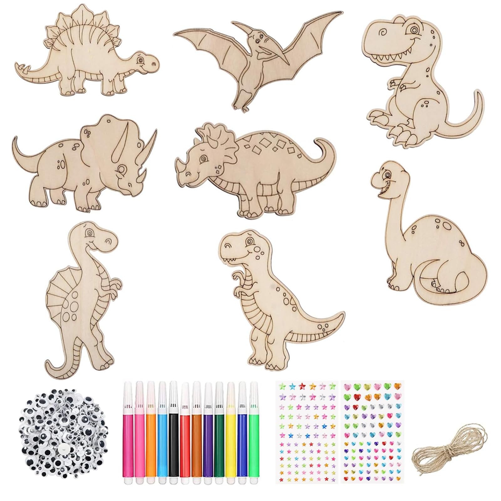 JDBlissful 89 Pack Dinosaur Wooden Craft Set, Dinosaur Woodcrafts for DIY Children Painting Design Wooden Craft Sets for Dino Woodcrafts for DIY Children Painting Design