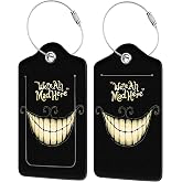 EOBKLAX 2 Pack Luggage Tag for Suitcase,Black Scary Halloween Smile PU Leather Suitcase Tags Identifiers with Privacy Name Address Labels and Durable Steel Loop for Women Men Travel