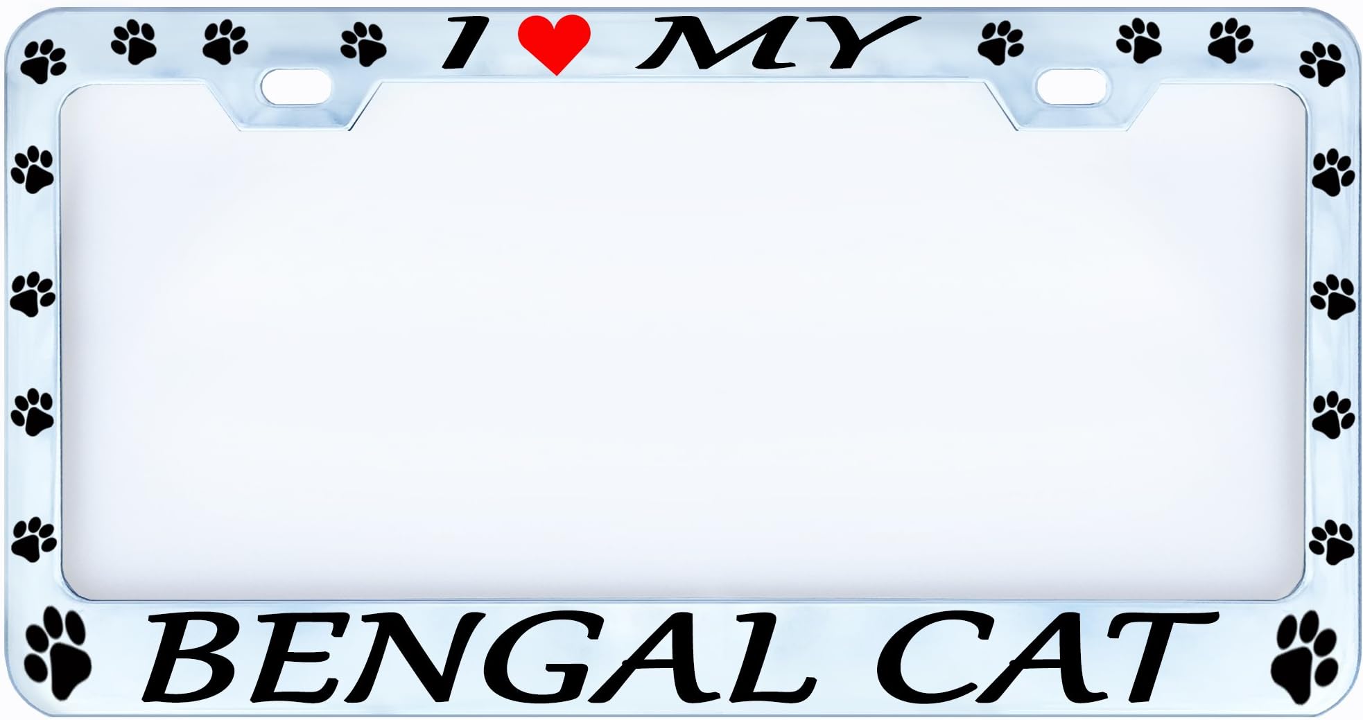 customamericans I Love My Bengal CAT Heart Paw Chrome Auto Car License Plate Frame Tag, Metal, Weatherproof Vinyl Cut Letters
