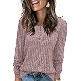 DB MOON Womens Lightweight Sweaters 2026 Long Sleeve Henley Shirt Fall Casual Crewneck Tunic Tops